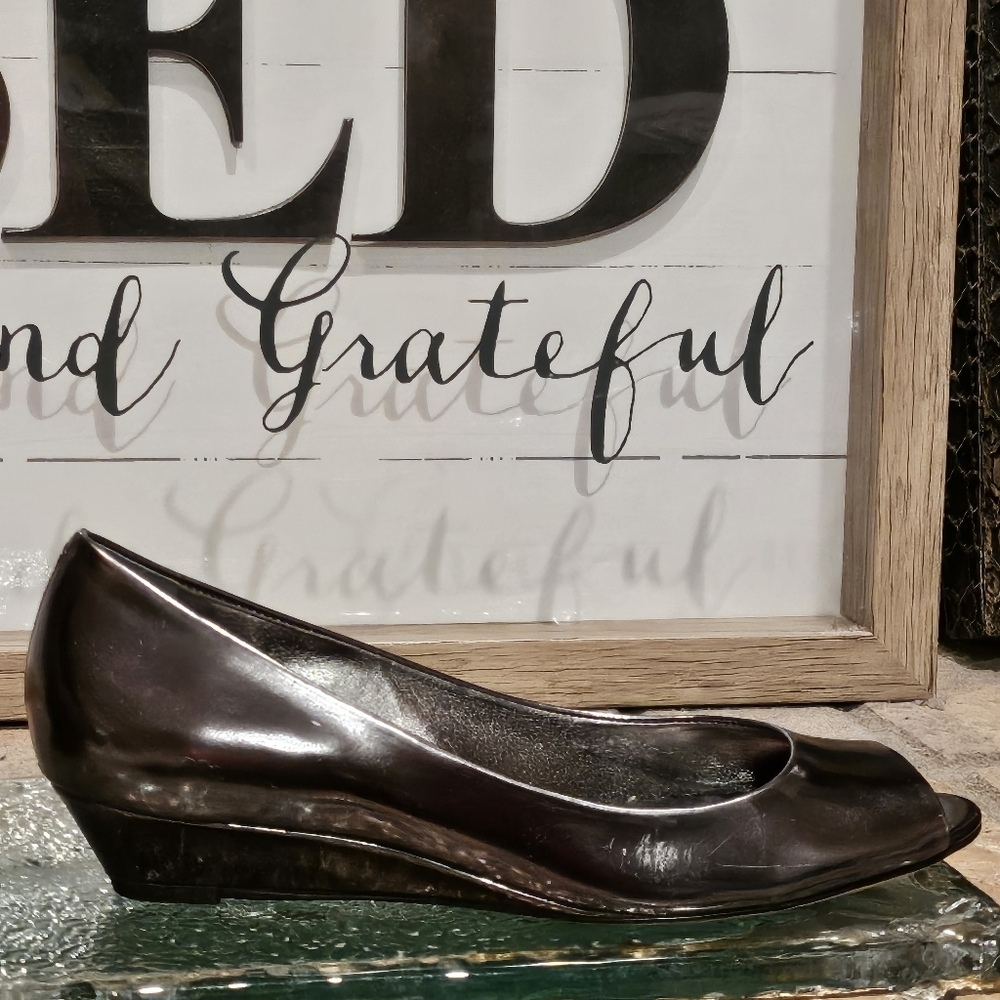 Cole Haan Air Elly OT Ballet Wedge Flats Silver Metallic Sz 7.6 #D24279